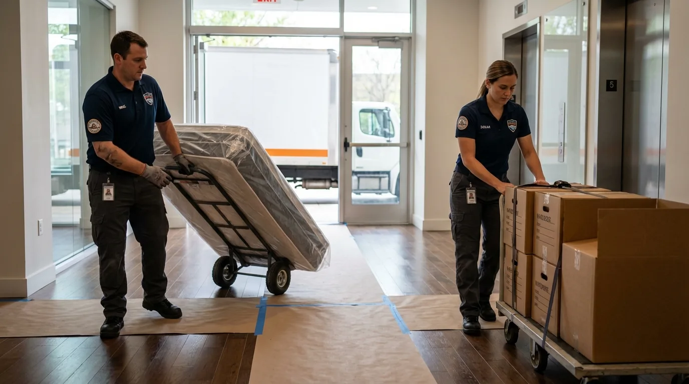 Professional apartment movers loading elevator in Wenonah, NJ